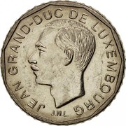 Luxembourg 50 Francs Grand Duchy. Jean 1990 KM# 66 JEAN GRAND-DUC DE LUXEMBOURG J.N.L. coin obverse Luxembourg 50 Francs Grand Duchy. Jean 1990 KM# 66 JEAN GRAND-DUC DE LUXEMBOURG J.N.L. coin obverse