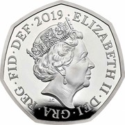 UK 50 Pence Sherlock Holmes 2019 Proof ELIZABETH II∙DEI∙GRA∙REG∙FID∙DEF 2019∙ J.C coin obverse UK 50 Pence Sherlock Holmes 2019 Proof ELIZABETH II∙DEI∙GRA∙REG∙FID∙DEF 2019∙ J.C coin obverse