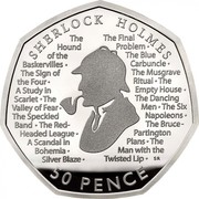 UK 50 Pence Sherlock Holmes 2019 Proof SHERLOCK HOLMES THE HOUND OF THE BASKERVILLES ♦ THE SIGN OF THE FOUR ♦ A STUDY IN SCARLET ♦ THE VALLEY OF FEAR ♦ THE SPECKLED BAND ♦ THE RED- HEADED LEAGUE ♦ A SCANDAL IN BOHEMIA ♦ SILVER BLAZE ♦ THE FINAL PROBLEM ♦ THE BLUE CARBUNCLE ♦ THE MUSGRAVE RITUAL ♦ THE EMPTY HOUSE ♦ THE DANCING MEN ♦ THE SIX NAPOLEONS ♦ THE BRUCE- PARTINGTON PLANS ♦ THE MAN WITH THE TWISTED LIP ♦ SR 50 PENCE coin reverse UK 50 Pence Sherlock Holmes 2019 Proof SHERLOCK HOLMES THE HOUND OF THE BASKERVILLES ♦ THE SIGN OF THE FOUR ♦ A STUDY IN SCARLET ♦ THE VALLEY OF FEAR ♦ THE SPECKLED BAND ♦ THE RED- HEADED LEAGUE ♦ A SCANDAL IN BOHEMIA ♦ SILVER BLAZE ♦ THE FINAL PROBLEM ♦ THE BLUE CARBUNCLE ♦ THE MUSGRAVE RITUAL ♦ THE EMPTY HOUSE ♦ THE DANCING MEN ♦ THE SIX NAPOLEONS ♦ THE BRUCE- PARTINGTON PLANS ♦ THE MAN WITH THE TWISTED LIP ♦ SR 50 PENCE coin reverse