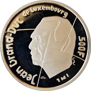 Luxembourg 500 Francs European City of Culture (1995) (qp) (19)95 Proof KM# 71 JEAN GRAND-DUC DE LUXEMBOURG 500 F GC IML QP coin obverse Luxembourg 500 Francs European City of Culture (1995) (qp) (19)95 Proof KM# 71 JEAN GRAND-DUC DE LUXEMBOURG 500 F GC IML QP coin obverse