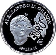 Malta 500 Liras Alexander the Great 1999 Proof X# 302 ALESSANDRO IL GRANDE EURO € 500 LIRAS coin reverse Malta 500 Liras Alexander the Great 1999 Proof X# 302 ALESSANDRO IL GRANDE EURO € 500 LIRAS coin reverse
