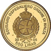 Malta 500 Liras Portrait of Pope 2005 Proof finish X# 315 SOVRANO OSPEDALIERO ORDINE DI MALTA KNIGHTS OF MALTA 2005 500 LIRAS O.S.J. coin obverse Malta 500 Liras Portrait of Pope 2005 Proof finish X# 315 SOVRANO OSPEDALIERO ORDINE DI MALTA KNIGHTS OF MALTA 2005 500 LIRAS O.S.J. coin obverse