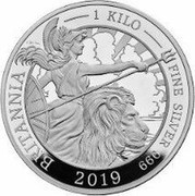 UK 500 Pounds The Britannia 2019 Proof BRITANIA 1 KILO FINE SILVER 999 2019 coin reverse UK 500 Pounds The Britannia 2019 Proof BRITANIA 1 KILO FINE SILVER 999 2019 coin reverse