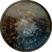 Malta 9 Tari 25th Anniversary of Fr. A. de Mojana 1987 Proof, all in proof set PS74 X# 119 FELICE VICE SIMOOVINIO PRINCIPATVS SVI 1987 9 TARI COLESTE∙NIS coin reverse