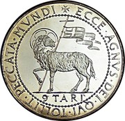 Malta 9 Tari Angelo 1969 proof X# 30 ECCE∙AGNVS∙DEI∙QVI∙TOLLIT∙PECCATA∙MVNDI 9 TARI coin reverse