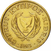 Cyprus Cent Type 1 coat of arms solid value number 1983 KM# 53.1 CYPRUS ∙ ΚΥΠΡΟΣ ∙ KIBRIS 1960 ∙ 1983 ∙ coin obverse Cyprus Cent Type 1 coat of arms solid value number 1983 KM# 53.1 CYPRUS ∙ ΚΥΠΡΟΣ ∙ KIBRIS 1960 ∙ 1983 ∙ coin obverse