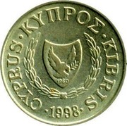 Cyprus Cent Type 2 coat of arms 1998 KM# 53.3 CYPRUS ∙ ΚΥΠΡΟΣ ∙ KIBRIS ∙ 1991 coin obverse Cyprus Cent Type 2 coat of arms 1998 KM# 53.3 CYPRUS ∙ ΚΥΠΡΟΣ ∙ KIBRIS ∙ 1991 coin obverse