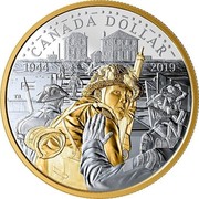 Canada Dollar The 75th Anniversary of D-Day. Gilded 2019 CANADA DOLLAR 1944 2019 TB coin reverse Canada Dollar The 75th Anniversary of D-Day. Gilded 2019 CANADA DOLLAR 1944 2019 TB coin reverse
