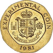 UK Experimental coin Royal Mint Trial 25 Pence 1981 EXPERIMENTAL COIN ROYAL MINT 1981 coin obverse UK Experimental coin Royal Mint Trial 25 Pence 1981 EXPERIMENTAL COIN ROYAL MINT 1981 coin obverse