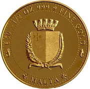 Malta Fifty Euro 50 Euro 2018 MALTA €50 1/2 OZ 999.9 FINE GOLD coin reverse