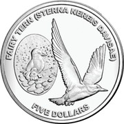 New Zealand Five Dollars Fairy Tern 2012 KM# 355a FAIRY TERN (STERNA NEREIS DAVISAE) FIVE DOLLARS coin reverse