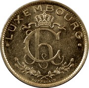 Luxembourg Franc 1928 KM# 35 Standard Coinage Resumed LUXEMBOURG CH BONNETAIN coin obverse Luxembourg Franc 1928 KM# 35 Standard Coinage Resumed LUXEMBOURG CH BONNETAIN coin obverse