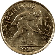Luxembourg Franc 1928 KM# 35 Standard Coinage Resumed BON POUR 1F A.B. 1928 coin reverse Luxembourg Franc 1928 KM# 35 Standard Coinage Resumed BON POUR 1F A.B. 1928 coin reverse