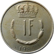 Luxembourg Franc 1980 Proof KM# 55a Standard Coinage Resumed 1 F 1980 coin reverse
