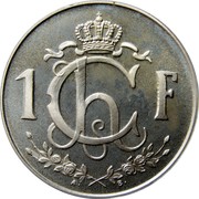 Luxembourg Franc Jean. Grand Duchy 1980 Proof KM# 46.2a 1 CH F A. B. coin reverse Luxembourg Franc Jean. Grand Duchy 1980 Proof KM# 46.2a 1 CH F A. B. coin reverse