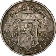 Cyprus Nine Piastres Edward VII 1907 KM# 9 CYPRUS 19 07 NINE PIASTRES coin reverse
