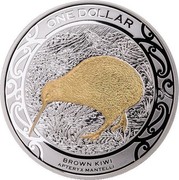 New Zealand One Dollar Gilted Kiwi 2019 ONE DOLLAR BROWN KIWI APTERYXMANTELLI coin reverse