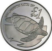 Cyprus Pound Cyprus Green Turtle 1997 KM# 72 WWF CONSERVING NATURE 1977 1£ coin reverse