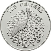 Australia Ten Dollars Jabiru Stork. Piedfort 1991 Proof KM# P3 TEN DOLLARS coin reverse Australia Ten Dollars Jabiru Stork. Piedfort 1991 Proof KM# P3 TEN DOLLARS coin reverse