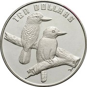 Australia Ten Dollars Kookaburra. Piedfort 1989 Proof; Piedfort KM# 133a TEN DOLLARS HH coin reverse Australia Ten Dollars Kookaburra. Piedfort 1989 Proof; Piedfort KM# 133a TEN DOLLARS HH coin reverse