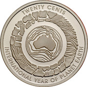 Australia Twenty Cents (International Year of Planet Earth) KM# 1058a TWENTY CENTS G INTERNATIONAL YEAR OF PLANET EARTH coin reverse Australia Twenty Cents (International Year of Planet Earth) KM# 1058a TWENTY CENTS G INTERNATIONAL YEAR OF PLANET EARTH coin reverse