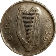 Ireland 1/2 Crown 1939 KM# 16 Republic ÉIRE 1939 coin obverse Ireland 1/2 Crown 1939 KM# 16 Republic ÉIRE 1939 coin obverse