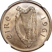 Ireland 1/2 Crown 1961 KM# 17 Republic ÉIRE 1961 coin obverse Ireland 1/2 Crown 1961 KM# 17 Republic ÉIRE 1961 coin obverse
