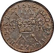 Ireland 1/2 Crown James II Gun Money 1690 Proof, Apr KM# 95b MAG∙BR∙FRA∙ET∙HIB∙REX∙1689∙ NOV: coin reverse Ireland 1/2 Crown James II Gun Money 1690 Proof, Apr KM# 95b MAG∙BR∙FRA∙ET∙HIB∙REX∙1689∙ NOV: coin reverse