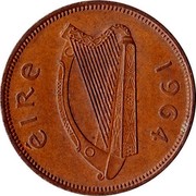 Ireland 1/2 Penny 1964 KM# 10 Republic ÉIRE 1964 coin obverse Ireland 1/2 Penny 1964 KM# 10 Republic ÉIRE 1964 coin obverse