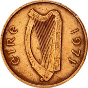 Ireland 1/2 Penny 1971 KM# 19 Decimal Coinage ÉIRE 1971 coin obverse Ireland 1/2 Penny 1971 KM# 19 Decimal Coinage ÉIRE 1971 coin obverse