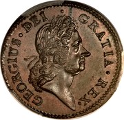 Ireland 1/2 Penny George I 1722 Proof KM# 116a GEORGIUS DEI GRATIA REX coin obverse