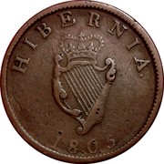 Ireland 1/2 Penny George III 1805 Restrike. Proof KM# 147.2 HIBERNIA 1805 coin reverse Ireland 1/2 Penny George III 1805 Restrike. Proof KM# 147.2 HIBERNIA 1805 coin reverse