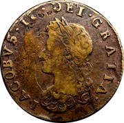 Ireland 1/2 Penny James I 1691 KM# 108 IACOBVS II DEI GRATIA coin obverse Ireland 1/2 Penny James I 1691 KM# 108 IACOBVS II DEI GRATIA coin obverse