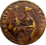 Ireland 1/2 Penny James I 1691 KM# 108 HIBERNIA 1691 coin reverse Ireland 1/2 Penny James I 1691 KM# 108 HIBERNIA 1691 coin reverse