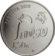 Lithuania 1.5 Euro The 50th Physicists Day of Vilnius University 2018 LMK KM# 227 LIETUVA 2018 FIDI 50 1,50 € coin obverse Lithuania 1.5 Euro The 50th Physicists Day of Vilnius University 2018 LMK KM# 227 LIETUVA 2018 FIDI 50 1,50 € coin obverse