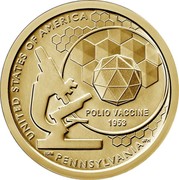 USA $1 American Innovation - Polio Vaccine 2019 P 1953 PENNSYLVANIA POLIO VACCINE UNITED STATES OF AMERICA coin reverse USA $1 American Innovation - Polio Vaccine 2019 P 1953 PENNSYLVANIA POLIO VACCINE UNITED STATES OF AMERICA coin reverse