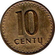 Lithuania 10 Centu 1991 KM# 88 Reform Coinage 10 CENTŲ coin reverse Lithuania 10 Centu 1991 KM# 88 Reform Coinage 10 CENTŲ coin reverse