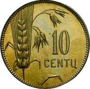 Lithuania 10 Centu Trial Strike Uniface 1925 KM# TS6 10 CENTU coin obverse Lithuania 10 Centu Trial Strike Uniface 1925 KM# TS6 10 CENTU coin obverse