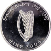 Ireland 10 Euro Samuel Beckett 2006 Proof KM# 45 SAMUEL BECKETT 1906 - 1989 ÉIRE 2006 coin obverse Ireland 10 Euro Samuel Beckett 2006 Proof KM# 45 SAMUEL BECKETT 1906 - 1989 ÉIRE 2006 coin obverse