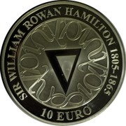 Ireland 10 Euro Sir William Rowan Hamilton 2005 Proof KM# 44 SIR WILLIAM ROWAN HAMILTON 1805-1865 10 EURO coin reverse Ireland 10 Euro Sir William Rowan Hamilton 2005 Proof KM# 44 SIR WILLIAM ROWAN HAMILTON 1805-1865 10 EURO coin reverse