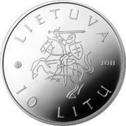 Lithuania 10 Litu Dedicated to Theatre 2011 Proof KM# 175 LIETUVA LMK 2011 10 LITŲ coin obverse Lithuania 10 Litu Dedicated to Theatre 2011 Proof KM# 175 LIETUVA LMK 2011 10 LITŲ coin obverse