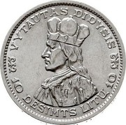 Lithuania 10 Litu Grand duke Vytautas the Great 1936 KM# 83 VYTAUTAS DIDYSIS 10 DEŠIMTS LITŲ 10 coin reverse Lithuania 10 Litu Grand duke Vytautas the Great 1936 KM# 83 VYTAUTAS DIDYSIS 10 DEŠIMTS LITŲ 10 coin reverse