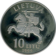 Lithuania 10 Litu Kaunas 1999 Proof KM# 116 LIETUVA 10 LITŲ 1999 coin reverse Lithuania 10 Litu Kaunas 1999 Proof KM# 116 LIETUVA 10 LITŲ 1999 coin reverse