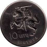 Lithuania 10 Litu Visit of Pope John Paul II to Lithuania 1993 LMK KM# 95 10 LITŲ LIETUVA coin obverse Lithuania 10 Litu Visit of Pope John Paul II to Lithuania 1993 LMK KM# 95 10 LITŲ LIETUVA coin obverse