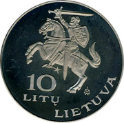 Lithuania 10 Litu World Lithuanians Song Festival 1994 LMK Proof KM# 96 10 LITŲ LMK LIETUVA coin obverse Lithuania 10 Litu World Lithuanians Song Festival 1994 LMK Proof KM# 96 10 LITŲ LMK LIETUVA coin obverse