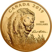 Canada 100 Dollars Robert Bateman's Into the Light - Lion 2019 CANADA 2019 100 DOLLARS coin reverse Canada 100 Dollars Robert Bateman's Into the Light - Lion 2019 CANADA 2019 100 DOLLARS coin reverse