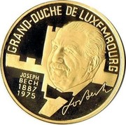 Luxembourg 100 ECU Joseph Bech 1993 Proof X# 37 GRAND - DUCHE DE LUXEMBOURG JOSEPH BECH 1887 1975 coin obverse Luxembourg 100 ECU Joseph Bech 1993 Proof X# 37 GRAND - DUCHE DE LUXEMBOURG JOSEPH BECH 1887 1975 coin obverse