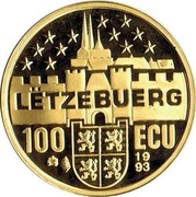 Luxembourg 100 ECU Joseph Bech 1993 Proof X# 37 LËTZEBUERG 1993 100 ECU coin reverse Luxembourg 100 ECU Joseph Bech 1993 Proof X# 37 LËTZEBUERG 1993 100 ECU coin reverse