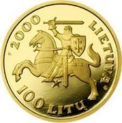 Lithuania 100 Litu Vytautas - Grand Duke of Lithuania 2000 Proof KM# 126 2000 LIETUVA 100 LITU LMK coin obverse Lithuania 100 Litu Vytautas - Grand Duke of Lithuania 2000 Proof KM# 126 2000 LIETUVA 100 LITU LMK coin obverse