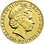 UK 100 Pounds Year of the Sheep 2015 Proof ELIZABETH'II'D'G REG'FID'DEF'100'POUNDS' IRB coin obverse UK 100 Pounds Year of the Sheep 2015 Proof ELIZABETH'II'D'G REG'FID'DEF'100'POUNDS' IRB coin obverse